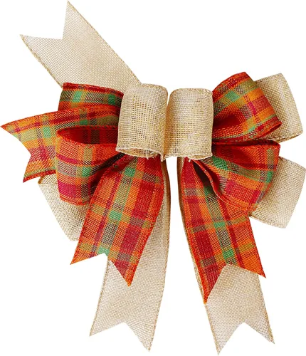 Miniatura 7 de SIMISI RIBBON Lazo de Navidad Verde Rojo con Puntos, Lazo Rústico de Arpillera para Corona, Árbol de Navidad, Decoración de Fiestas (24.1 x 33 cm)