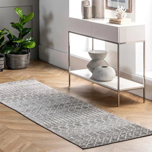 nuLOOM 2x6 Alfombra marroquí Blythe, gris oscuro, diseño bohemio descolorido, resistente a las manchas, para dormitorio, comedor, sala de estar,