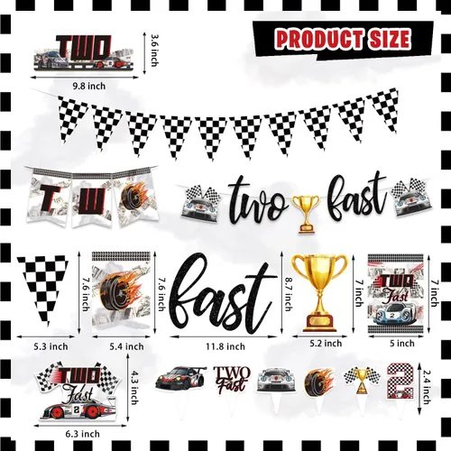 Miniatura 3 de KOTLMIGHT Decoraciones de Cumpleaños Two Fast para Niños, Suministros de Decoración de Fiesta Temática de Autos de Carrera para 2do Cumpleaños