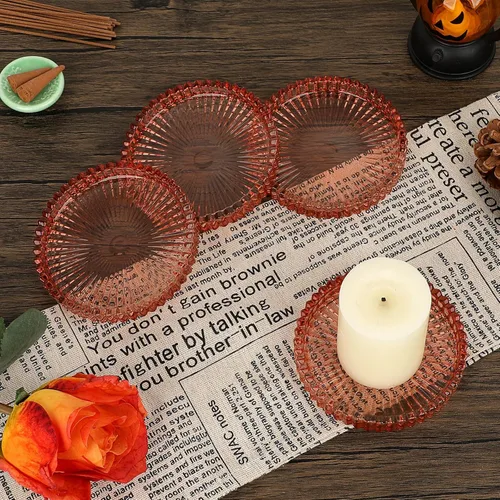 Miniatura 9 de JUXYES Juego de 5 posavasos de cristal tono ámbar redondos, tapetes para tazas de vidrio para bebidas, café, té, vino, posavasos decorativos