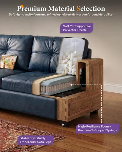 Miniatura 3 de TYBOATLE Sofá de dos plazas de piel sintética de 65 pulgadas para dormitorio, moderno y cómodo sofá de mediados de siglo con puertos de carga USB