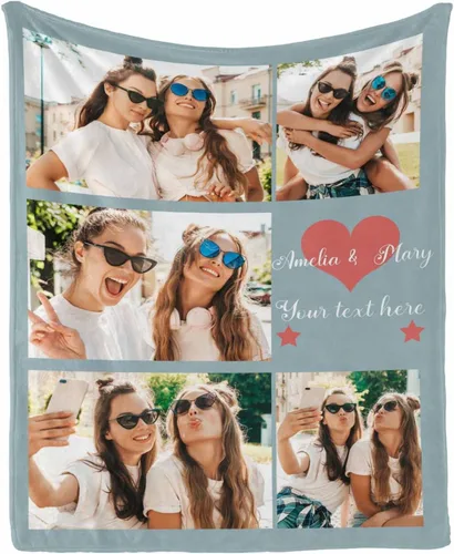 Miniatura 7 de InterestPrint Manta personalizada con texto y fotos, collage, regalo personalizado para cumpleaños, aniversario, boda, regalo personalizado