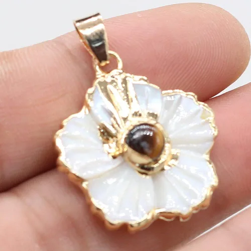 Miniatura 6 de LHJ Forma de vieira Natural Madre de Perla Shell Pendnats Energy Crystal Stone Setting para hacer joyas 5 piezas