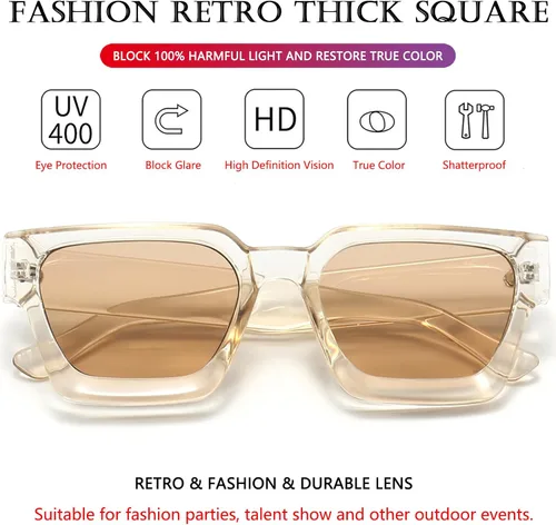 Miniatura 74 de AIEYEZO Gafas de sol cuadradas para mujeres y hombres, gafas de sol cuadradas con montura gruesa, estilo de diseñador simple