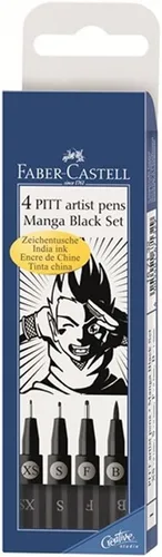 FABER-CASTELL 167132 PITT Artist Manga - Bolígrafos de dibujo, color negro, paquete de 4