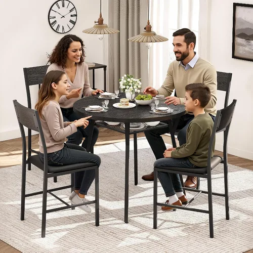 Miniatura 4 de Pamapic Juego de mesa de comedor redonda para 4, mesa de cocina y sillas para 4, mesa de pedestal circular de comedor, marco de metal sólido, ahorro