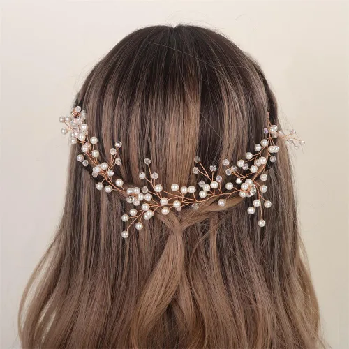 Miniatura 7 de Aimimier Diadema de pelo de novia con perlas de imitación y cristal, para novia, dama de honor, fiesta de graduación, festival, joyería