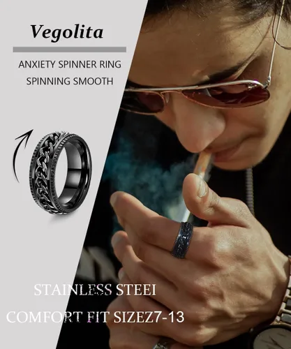Miniatura 3 de Vegolita 16 anillos de acero inoxidable para hombres y mujeres, anillos simples para aliviar el estrés y la ansiedad, anillos giratorios de ajuste