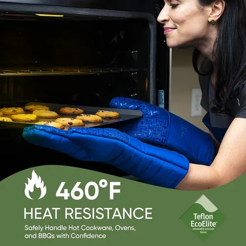 Miniatura 7 de Xlnt - Guantes de silicón antideslizantes para horno, resistentes al calor, con acabado de teflón Eco Elite, con lazo para colgar, ideales para uso