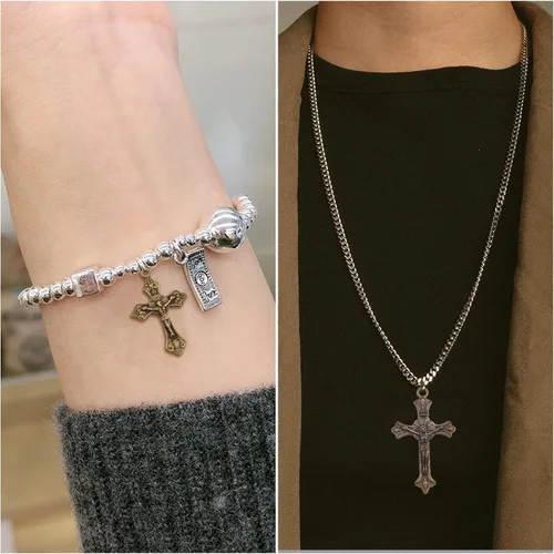 Miniatura 5 de 40 piezas de 4 estilos de cruz y centro de rosario de aleación tibetana María milagrosa medalla Jesús Crucifijo Crucifijo y eslabones ovalados