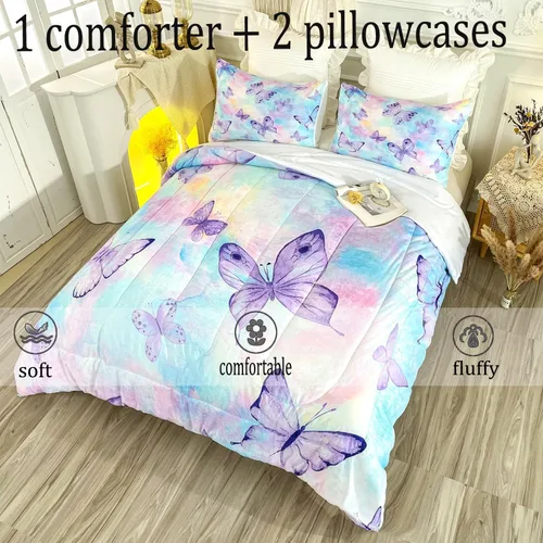Miniatura 2 de CVHOUSE Juego de edredón de mariposa individual para niñas y adolescentes. Juego de ropa de cama individual de mariposas, colcha de mariposas, juego