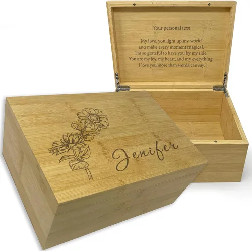 Miniatura 28 de Caja de madera grabada personalizada grande – Caja de recuerdo de madera de acacia con mensaje oculto personalizado, cajas de memoria de nogal