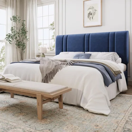 Miniatura 9 de SHA CERLIN Base de cama de plataforma de tamaño completo, cama tapizada de terciopelo con cabecera ajustable, diseño capitoné de canal vertical