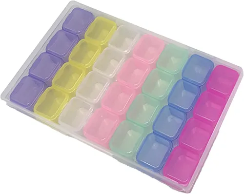 Miniatura 4 de Miskall Estuche organizador de plástico con 28 ranuras, transparente, decoración de accesorios de arte de uñas, caja organizadora de almacenamiento