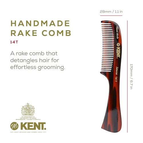 Miniatura 2 de Kent Peine desenredante grande de tortuga 14T, dientes anchos para cabello largo y grueso, rizado y ondulado, peine desenredante para cabello húmedo