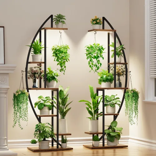 BACEKOLL Soporte para Plantas de Interior con Luces de Crecimiento, Estante Alto para Plantas de 6 Niveles, Soporte de Metal de 63" para Plantas de