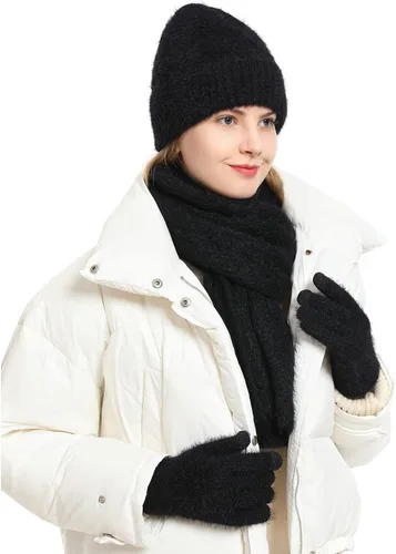 Miniatura 7 de ecodudo Conjunto de bufanda y gorro de invierno para mujer, conjunto de guantes para pantalla táctil con pompón para mujer