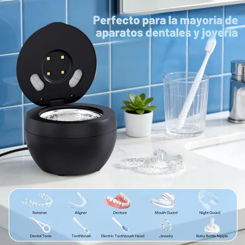 Miniatura 6 de Máquina limpiadora ultrasónica mejorada de retenedores, limpiador ultrasónico de dentaduras postizas de 48 kHz para protectores bucales, aparatos