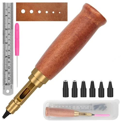 Miniatura 7 de Boyistar - Perforador de tornillo japonés, con mango de madera, herramienta ajustable de cuero para cinturones, correa de reloj, bolsos con 6