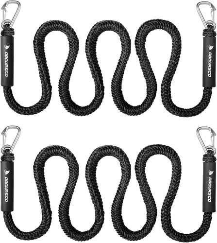Obcursco Línea de muelle elástico, línea de muelle de moto acuática con clips dobles de acero inoxidable 316, cuerda de acoplamiento para Negro