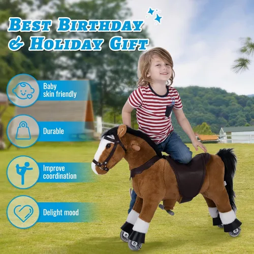 Miniatura 2 de UFREE Paseo en caballo, juguete de caballo para montar, caballo mecánico, animal de peluche, cola y melena negras, edad 3-6