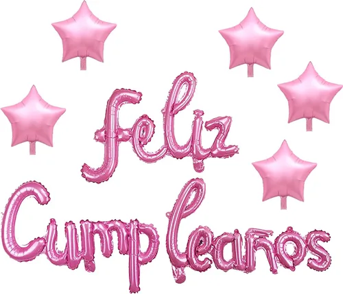 Miniatura 7 de Cartel de globos de Feliz Cumpleanos con 5 globos de estrella temática de fiesta