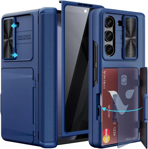 Miniatura 15 de Vihibii Funda para Samsung Galaxy Z Fold 5 con soporte para S Pen, tarjetero y cubierta de lente deslizante, protector de pantalla y protección