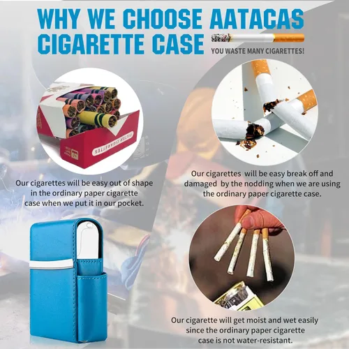 Miniatura 4 de bvya Juego de 2 cajas de cigarrillos deslizantes de piel sintética unisex con soporte para encendedor y trabilla para cinturón