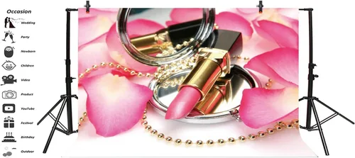 Miniatura 3 de Leyiyi Telón de fondo de fotografía de 5 x 3 pies para fotografía de moda, blog de maquillaje, fondo de radiodifusor, pétalo, lápiz labial, espejo