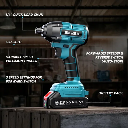 Miniatura 9 de SEESII Kit de destornillador de impacto inalámbrico, juego de destornillador de impacto de par máximo de 21V 1590 pulg-lb (180 N·m) con dos