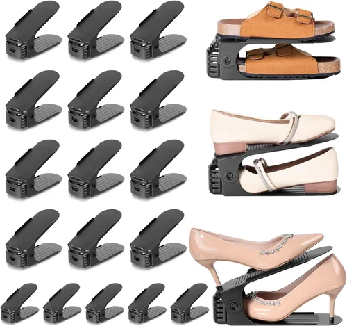 Miniatura 8 de TOPNEW Organizador de ranuras para zapatos para armario, paquete de 10 unidades, apilador de zapatos de nivel ajustable, organización
