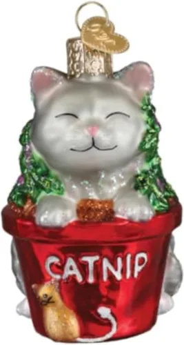Miniatura 4 de Old World Christmas Adorno de cristal soplado de gatito del Himalaya gris para árbol de Navidad, decoración navideña artesanal, colección de gatos