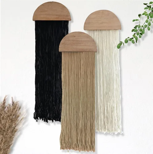 Miniatura 5 de Induslyfe Tapiz de macramé para colgar en la pared, 3 piezas, tejido bohemio para el hogar, elegante, decoración de pared geométrica bohemia, Verde
