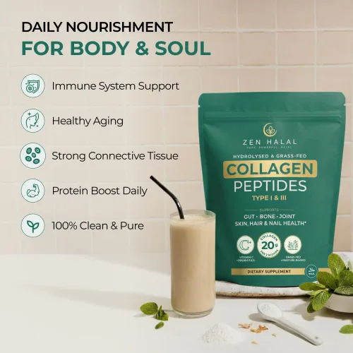 Miniatura 6 de Colágeno en polvo con vitamina C y probiótico (0.71 onzas de proteína) Péptidos de colágeno halal alimentados con pasto puro para mujeres, sin sabor