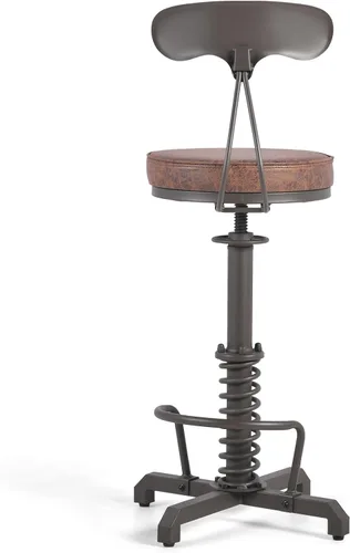 Miniatura 4 de LOKKHAN American Antique Steampunk Taburete de bar con respaldos de 24.41 a 28.35 pulgadas, taburete giratorio ajustable industrial vintage