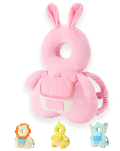 JunNeng Mochila protectora de cabeza de bebé con chirriador, cojín de protección de seguridad para la cabeza del niño, conejo rosa Conejito rosado