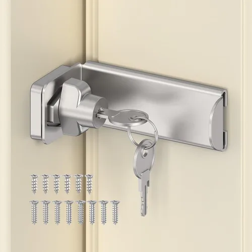 Miniatura 9 de Cerradura de puerta corredera de 90 grados, cerradura de seguridad en ángulo recto de cerrojo, pestillo de puerta apto para granero, jardín, valla