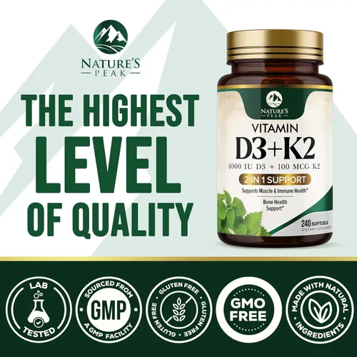 Miniatura 4 de Vitamina D3 K2 - Vitamina D3 4000 UI por cápsula blanda - Suplemento de vitamina D3 de alta potencia - Complejo 2 en 1 Vitamina D y vitamina K2