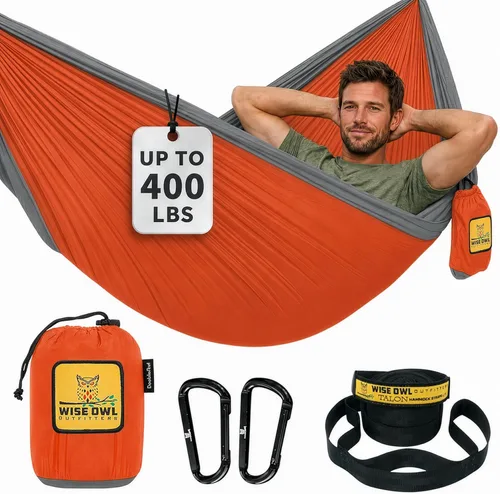 Wise Owl Outfitters Hamaca de camping – Hamaca portátil de 500 libras con correas de árbol – viajes, mochileros, senderismo, equipo de campamento al