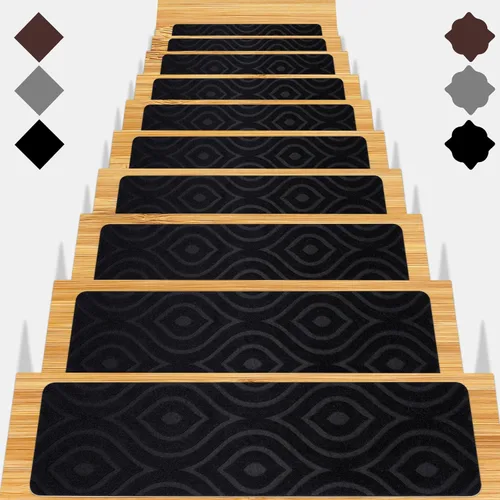 Miniatura 14 de Peldaños de escalera para escalones de madera 15 piezas - 8x30 pulgadas Alfombra corredor para escaleras interior Alfombrillas antideslizantes