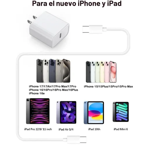 Miniatura 7 de Cargador de carga rápida para iPhone 17 16 15, paquete de 2 unidades, 20 W, USB C, cargador de pared de viaje, bloque de enchufe, cable de carga