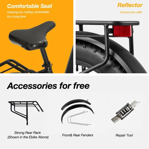 Miniatura 7 de VELOWAVE Bicicleta eléctrica de 26 pulgadas con neumático grueso Ebike eléctrica para adultos con 750 W (pico 1000 W) motor sin escobillas 48 V 15