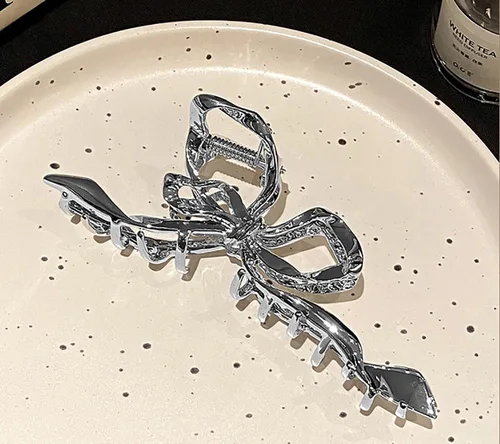 Miniatura 3 de Pinzas para el cabello de geometría plateada irregular, pasadores elegantes con diseño de lazo, adornos grandes antideslizantes y accesorios