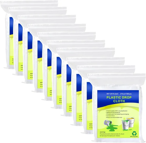 10 piezas de láminas protectoras de plástico para pintar, tela transparente impermeable y a prueba de polvo para cubierta de muebles, lonas de 9x12