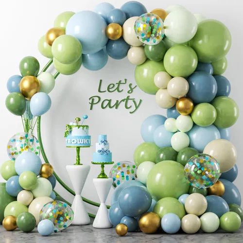 Miniatura 8 de YAOWKY Kit de arco de guirnalda de globos azul y blanco, 111 globos de látex transparente de 18, 12, 5 pulgadas, azul claro, blanco y transparente