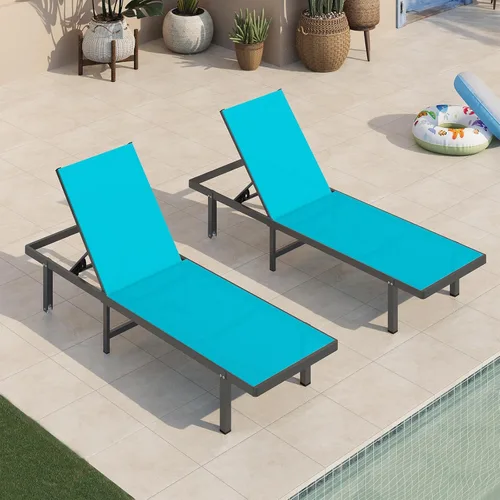 Miniatura 11 de Sillas de Descanso para Piscina, Tumbona al Aire Libre con Ruedas y Reclinable de 5 Posiciones -Fácil de Mover- Silla de Descanso de Aluminio