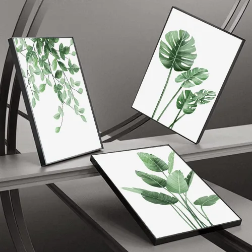 Miniatura 4 de MPLONG Póster de 3 piezas con diseño de plantas verdes, marco de lienzo adecuado para decoración de habitación, estética, sala de estar, dormitorio