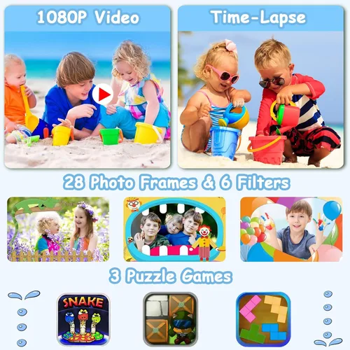 Miniatura 4 de Agoigo - Cámara resistente al agua para niños, videocámara digital HD sumergible, juguete de viaje portátil para niños pequeños - Regalo ideal