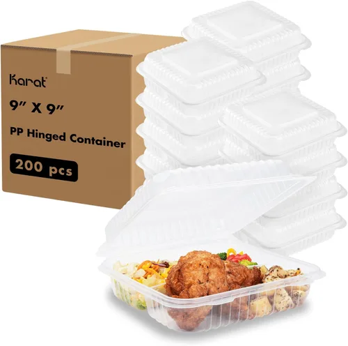 Miniatura 16 de Contenedores de Comida para Llevar Karat Clamshell [6"x6" - 300 unidades] Duraderos, Aptos para Microondas, Apilables, Resistentes a Roturas, Cajas
