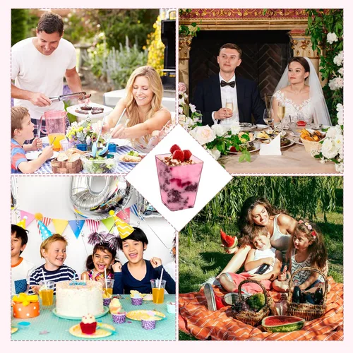 Miniatura 3 de Mifoci 50 tazas de plástico de 5 onzas para postre de color rosa para fiestas, mini tazones cuadrados desechables para postre, cuencos de parfait